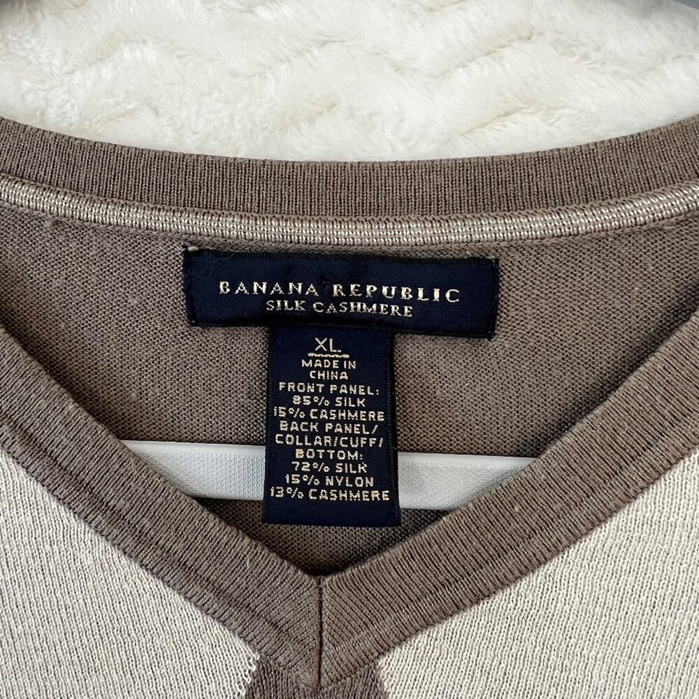 Banana Republic Cashmere Silk Argyle V Neck Pullover Brown Sweater Mens XL - Picture 12 of 14